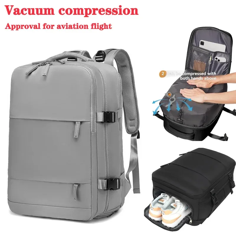 sac à dos de voyage avec pompe à air intégrée sous vide, sac à dos de voyage extensible, équipé d'un système de vide