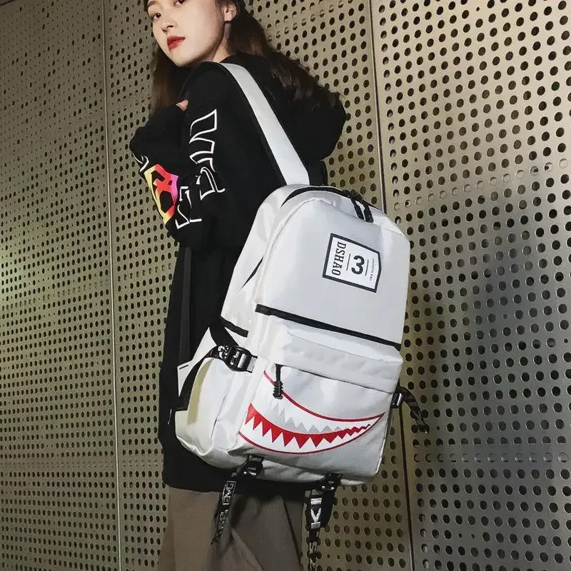 grands sacs à dos tendance pour filles et garçons, sacs à dos d'école imperméables noirs, sacs de voyage pour femmes avec imprimé requin, mochilas escolares