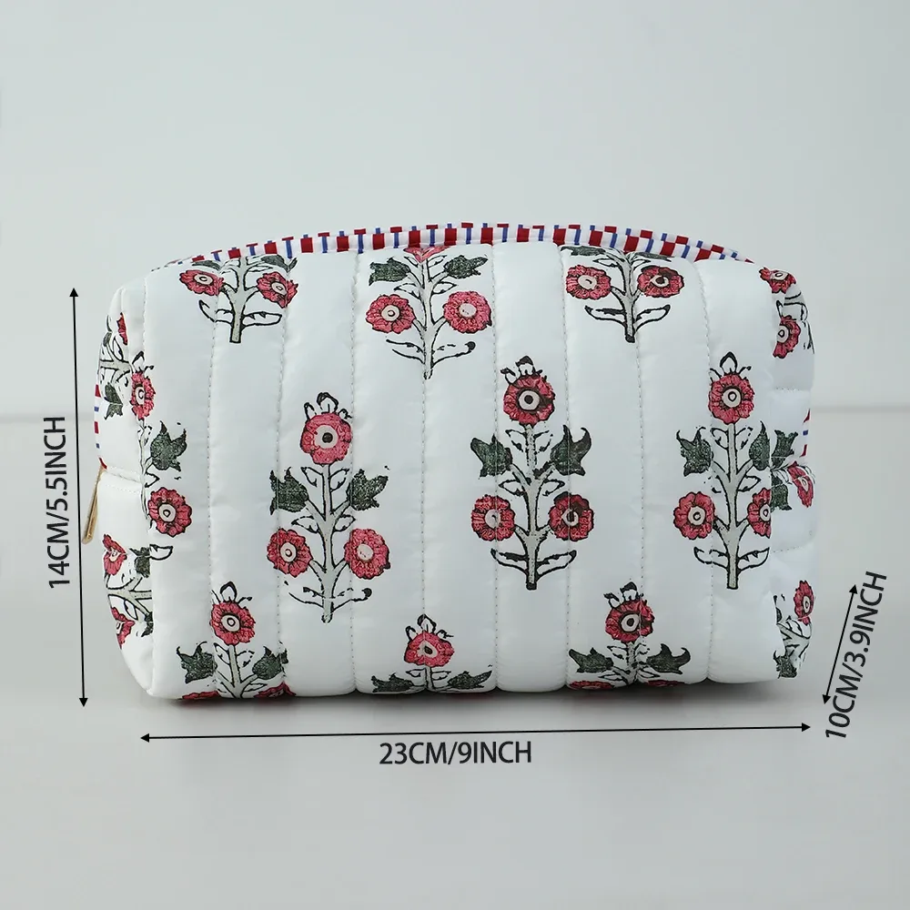 sac à cosmétiques à fleurs, trousse de toilette matelassée pour femmes et filles, sac organisateur de voyage avec doublure rayée, cadeau de demoiselle d'honneur