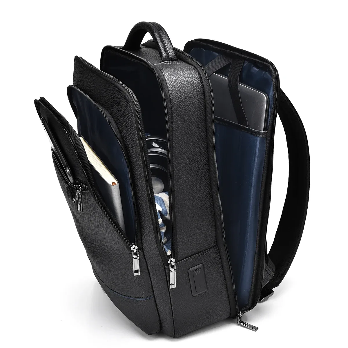 sac à dos en pu pour hommes, sac d'ordinateur de 15.6 pouces, sac à dos de rangement multi-poches décontracté pour affaires