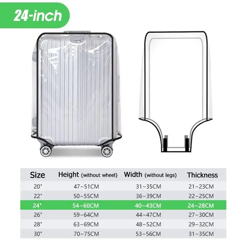 housse de bagage transparente de voyage, imperméable et anti-poussière, en pvc, résistante à l'usure, convient aux valises de 20 à 30 pouces