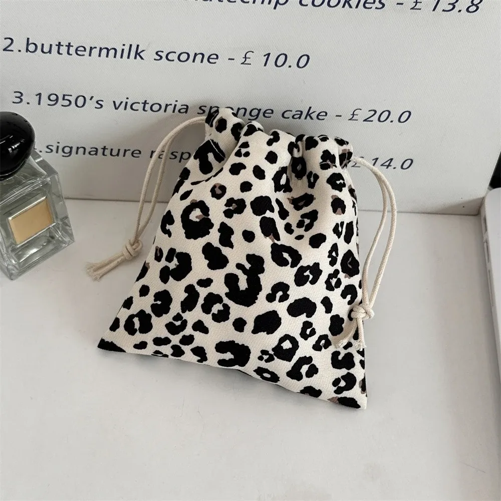 sacs à cosmétiques à cordon imprimé léopard, sacs à monnaie pour filles, porte-monnaie, clés, écouteurs, rouge à lèvres, organisateur de maquillage de toilette, sacs de poche