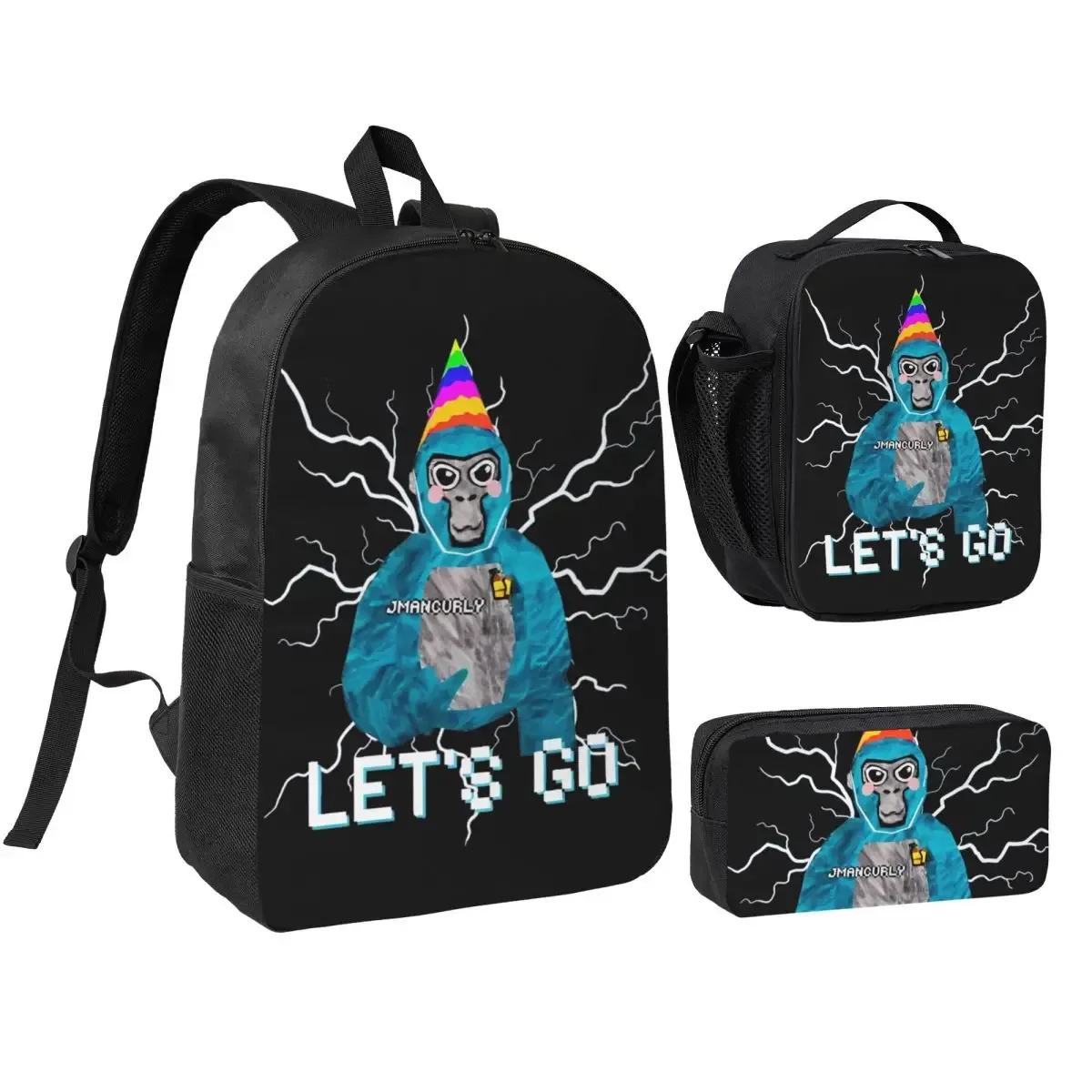 3pecs/ensemble gorilla tag vr gamer singe mosaïque sac à dos pour garçons filles retour à l'école jeux chauds sac à dos sac à déjeuner trousse à crayons
