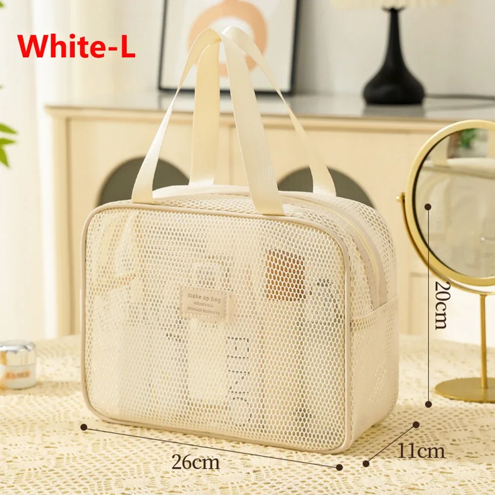 sac de rangement de maquillage fourre-tout transparent en maille simple, sac de toilette pour oreiller, sac de toilette pour cosmétiques, sac de rangement de voyage portable de grande capacité pour femmes