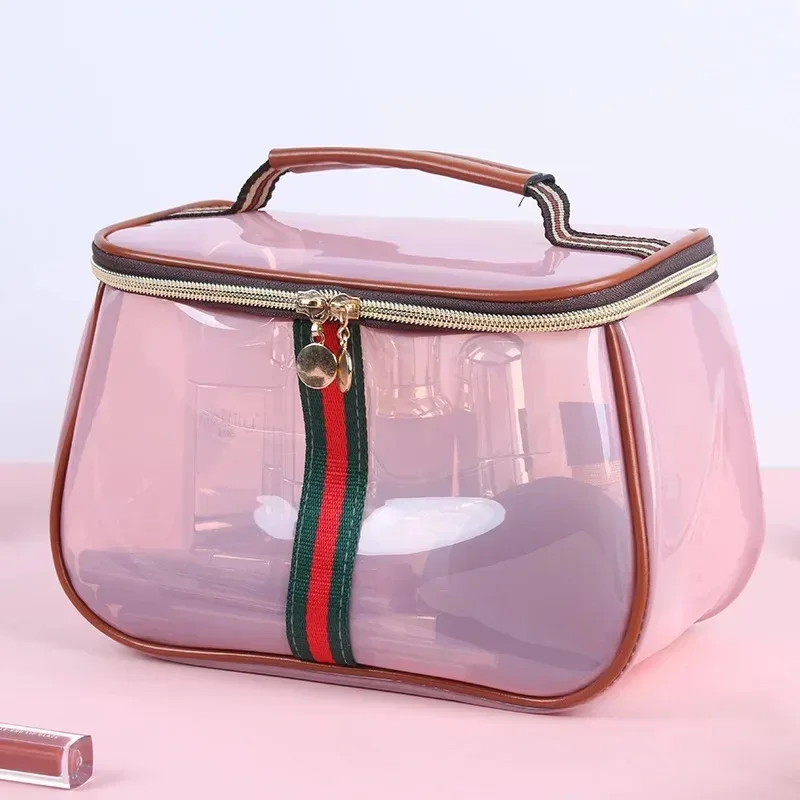 trousse de maquillage transparente grande capacité en pvc imperméable, sac de toilette portable, trousse cosmétique de luxe à main