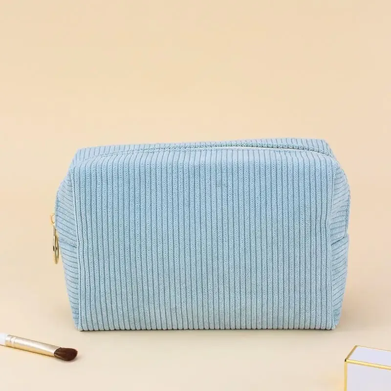 trousse de toilette de voyage en velours côtelé, organiseur de cosmétiques avec pochette pour serviettes hygiéniques, design mignon pour femmes