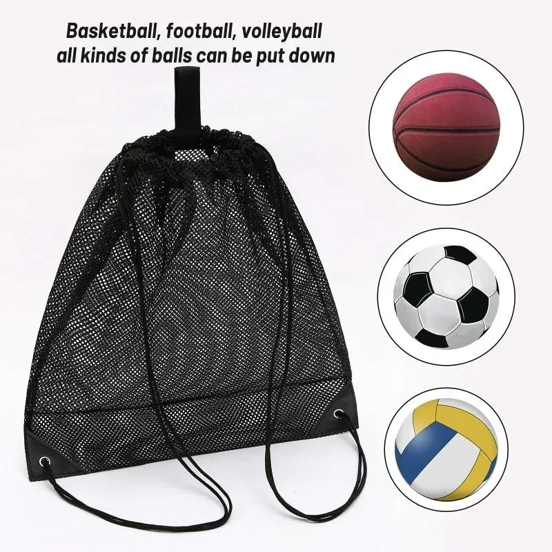 sacs en maille multifonctionnels portables à cordon de serrage, sac à dos en filet de rangement pour sport, basket-ball, 40x45cm, sac d'utilisation en plage en plein air