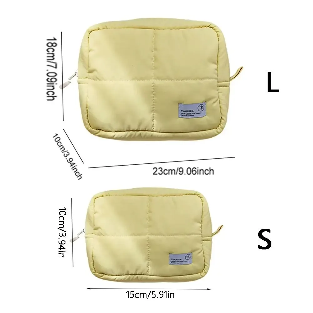 trousse de maquillage matelassée carrée type puffer, pochette cosmétique souple couleur unie, sac de rangement pour soins de la peau, voyage