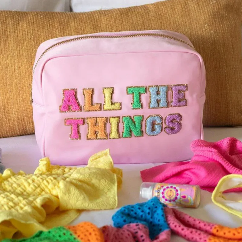trousse de maquillage en nylon personnalisée avec fermeture éclair, sacs de voyage, trousse de toilette étanche, trousse de maquillage en poudres, 17 couleurs, s, m, l, xl