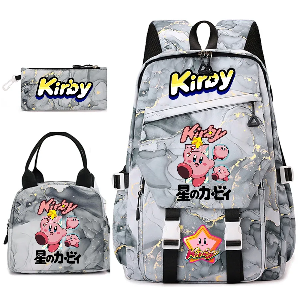 ensemble de sacs à dos pour étudiantes avec imprimé kirby, sac à déjeuner et trousse à crayons, sac à dos scolaire léger