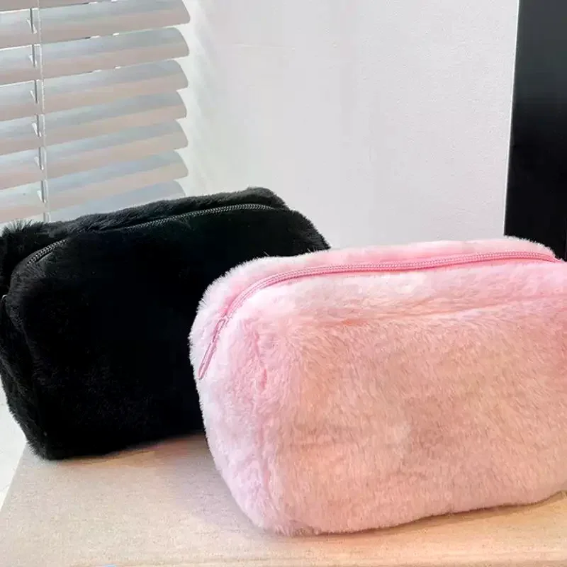 sacs de maquillage en peluche pour femmes, sac à cosmétiques de voyage souple, étui de rangement pour dames et filles