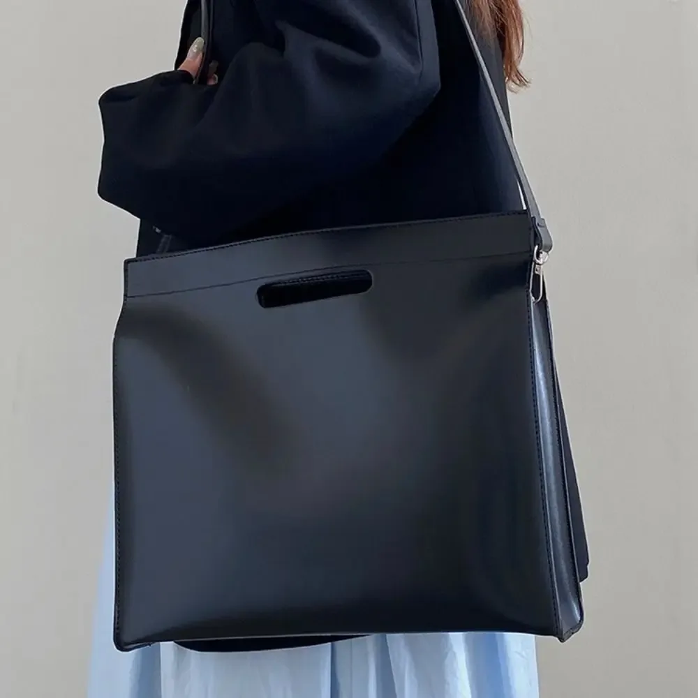 sac fourre-tout simple en pu pour documents de bureau, grande capacité, couleur unie, sacoche d'ordinateur, sac à main, sac bandoulière, sac de classement, extérieur