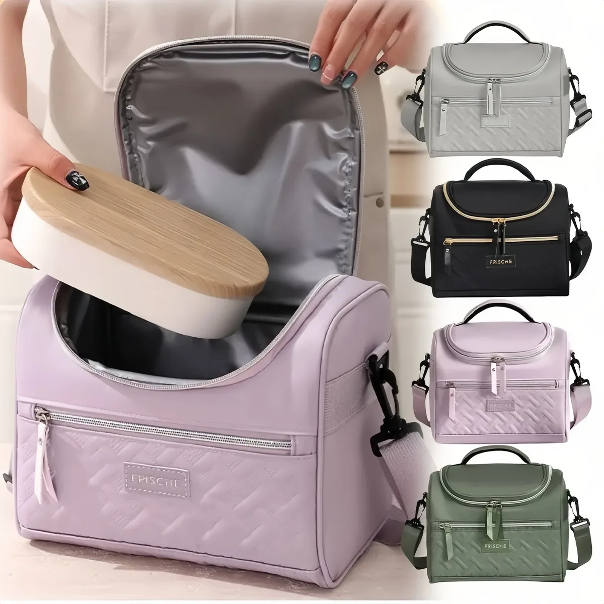 grande sacoche isotherme pour le déjeuner, lavable à la main, en polyester durable, avec bandoulière rembourrée pour le travail, l'école, les pique-niques