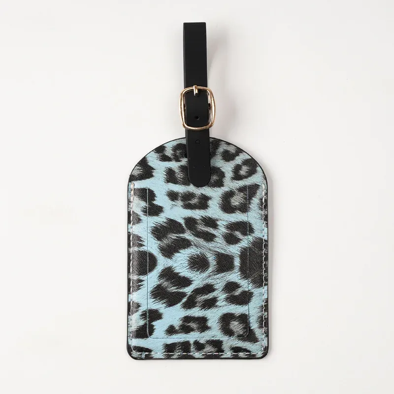 nouvelles étiquettes de bagage en cuir pu tendance, accessoires de voyage pour sacs, étiquette de bagage portable style léopard pour filles et garçons, protège-cartes
