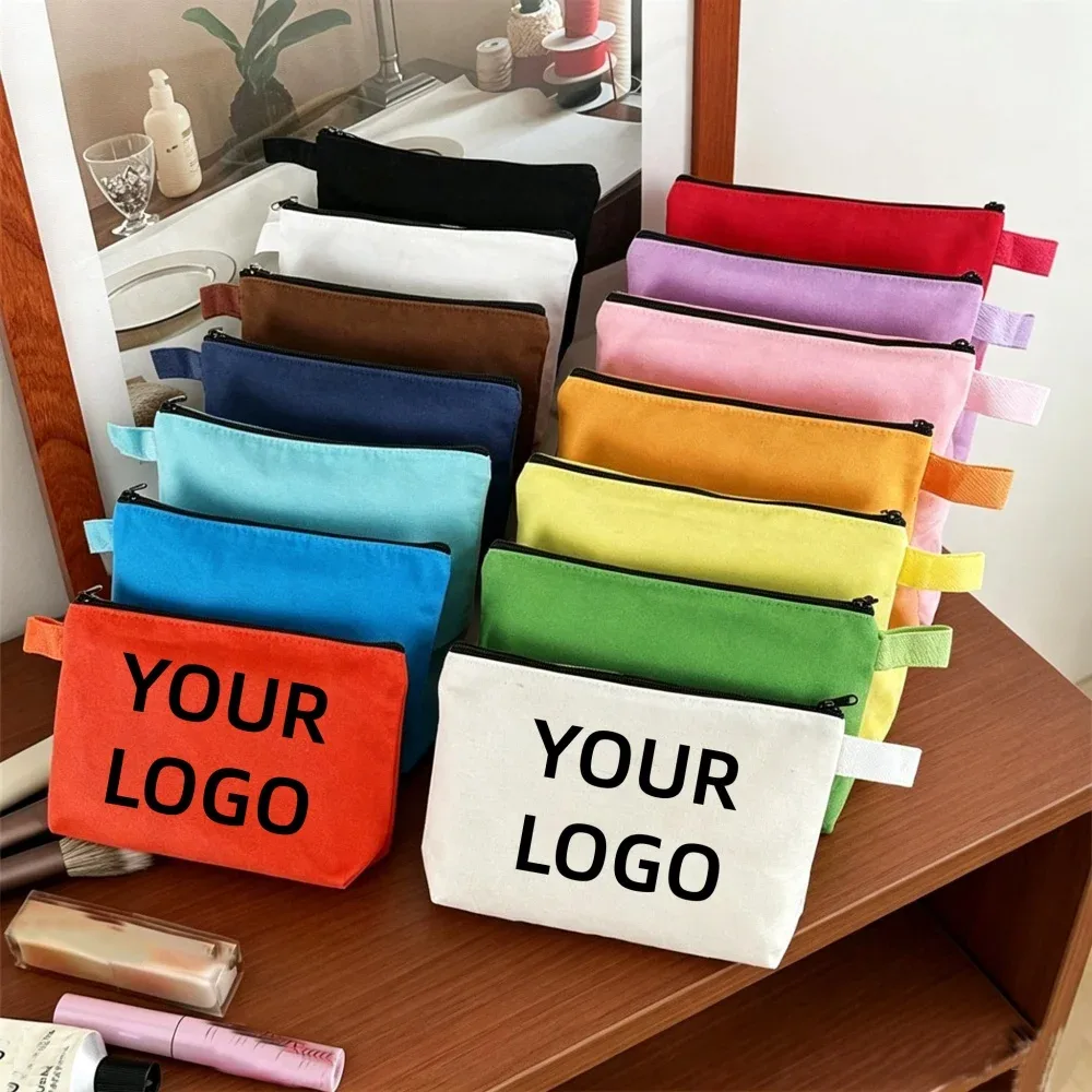 10-100 pièces de pochettes de maquillage en toile personnalisées, grande capacité, trousse à crayons avec crochet, sac de rangement pour papeterie, cadeau portable pour bureau et fête