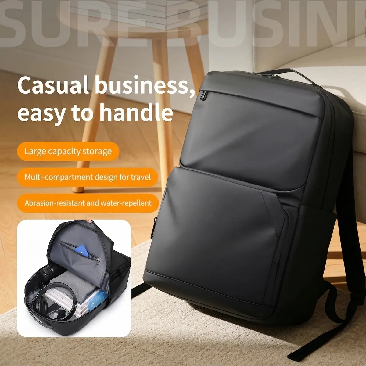 sac à dos professionnel grande capacité pour ordinateur portable, résistant à l'eau, avec sangle de fixation pour valise, pour hommes et femmes