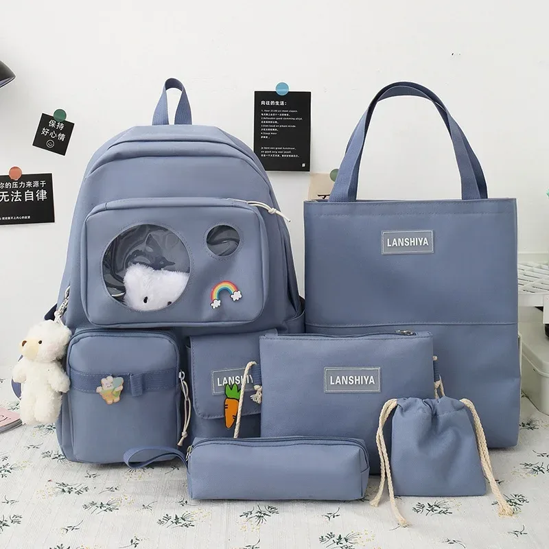 ensemble de cinq pièces sac à dos sacs à main sacs à bandoulière avec cordon pour étudiants de 3 à 5 ans sacs à dos d'école de grande capacité