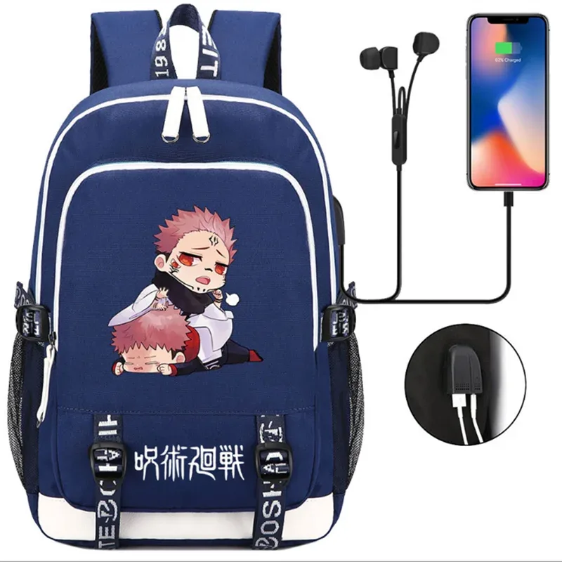 jujutsu kaisen anime sacs à dos adolescents livre cartable unisexe mode usb port de charge ordinateur portable voyage épaule en plein air mochila