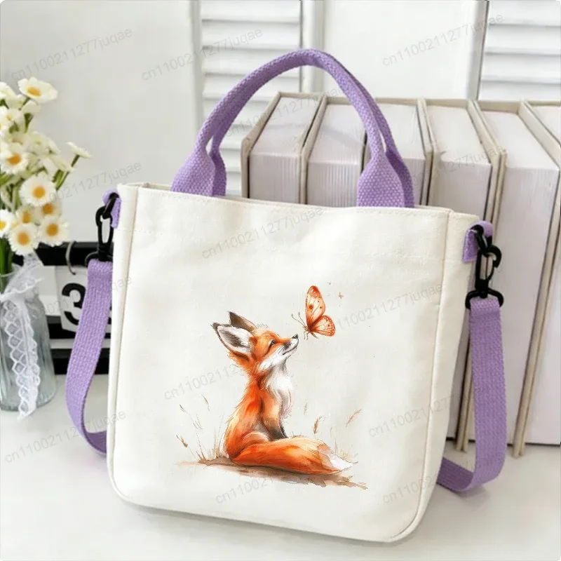 sac à bandoulière en toile motif renard kawaii - sac fourre-tout créatif fantaisie pour femme - sacs à main décontractés légers - sacs de shopping - cadeaux