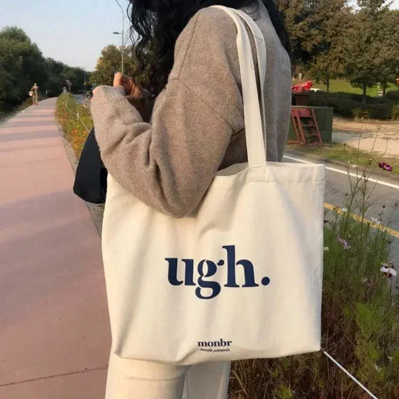 sac pour femmes pas cher décontracté grande capacité sacs à bandoulière shopper toile lettre mode harajuku fermeture éclair impression ulzzang sacs à main