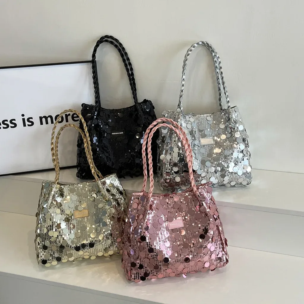 Nouveau sac à bandoulière pour femme avec paillettes brillantes, sac à main scintillant grande capacité, pochette de soirée tendance pour femmes