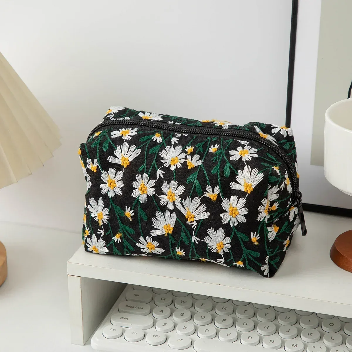 trousse de maquillage florale pour femme, trousse de beauté, broderie coréenne, poudres cosmétiques, trousse de toilette de voyage