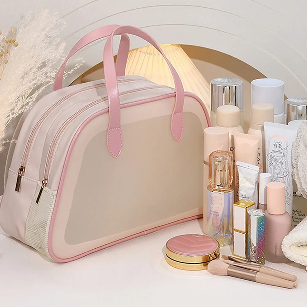 sac de toilette imperméable pour la natation et les voyages, double couche, grande capacité, sac cosmétique multifonctionnel en pvc, sac de rangement pour maquillage pour femmes
