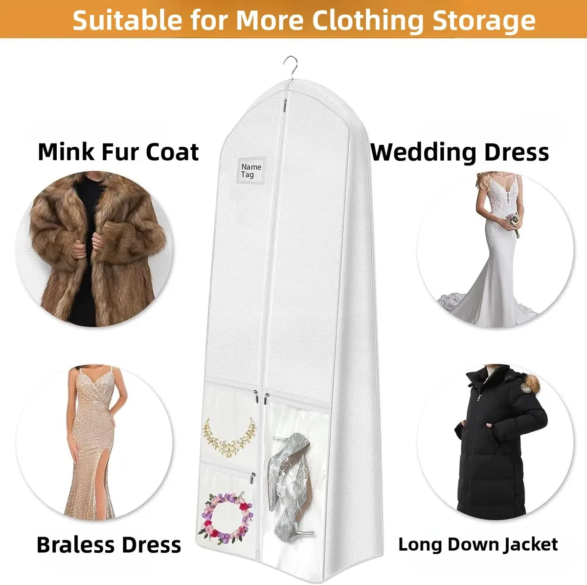 sac de rangement vertical haut de gamme pour robe de mariée en tissu non tissé épais, anti-poussière et anti-humidité, avec poignée