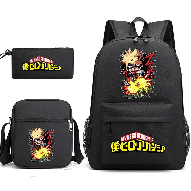 ensemble de sacs à dos scolaires imprimés my hero academia, 3 en 1, avec sac à bandoulière, trousse à crayons, pour garçons, filles, enfants