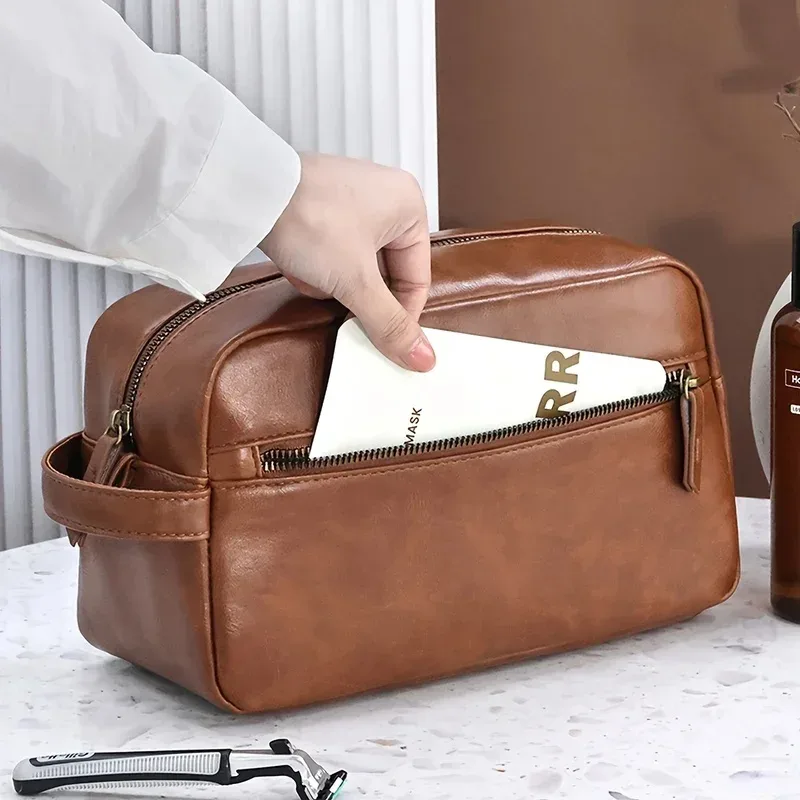 sac de toilette pour homme, sac de voyage d'affaires, sac de toilette imperméable en cuir pu, organiseur d'accessoires de rasage, trousse de maquillage pour femme, sac cosmétique
