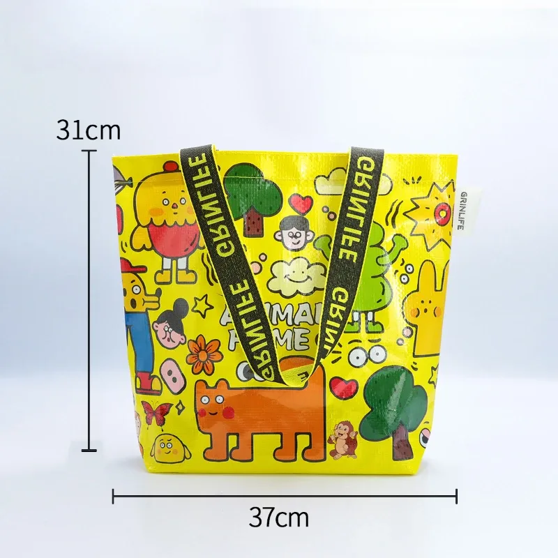 sac de courses réutilisable, fourre-tout tissé imperméable, sac à bandoulière pliable pour épicerie, rangement de plage, sac à main portable design animal mignon