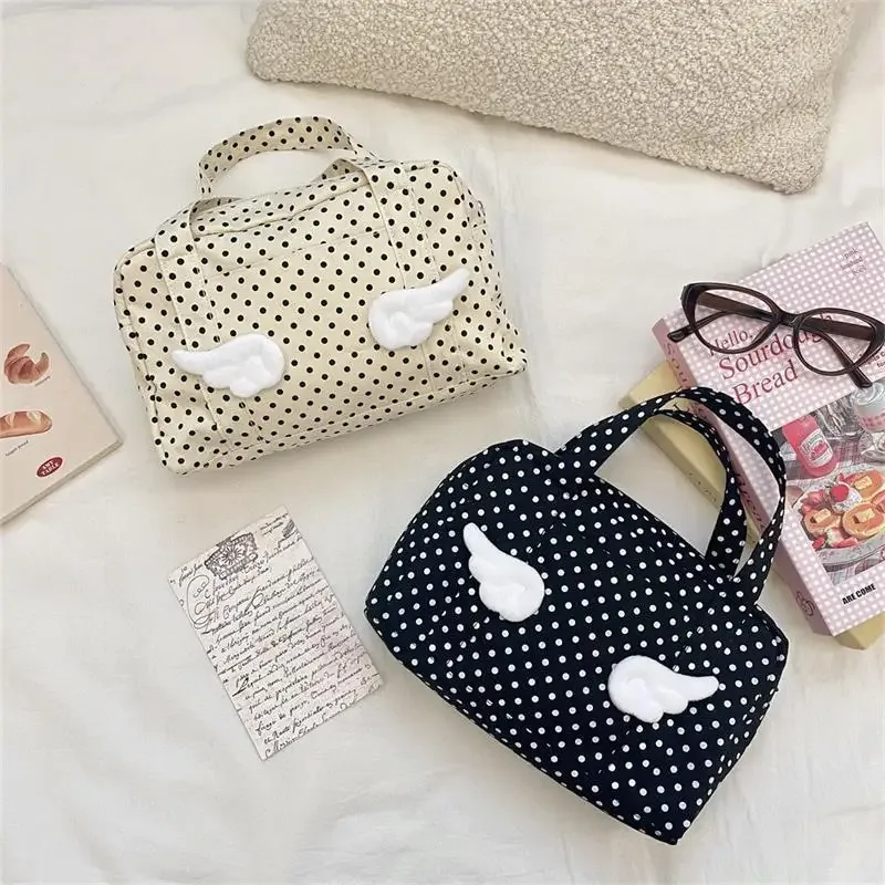 sac à main ailes à pois mignon, sac à cosmétiques, trousse de toilette de voyage portable de grande capacité, sac de rangement d'organisation, cartable cadeau pour fille