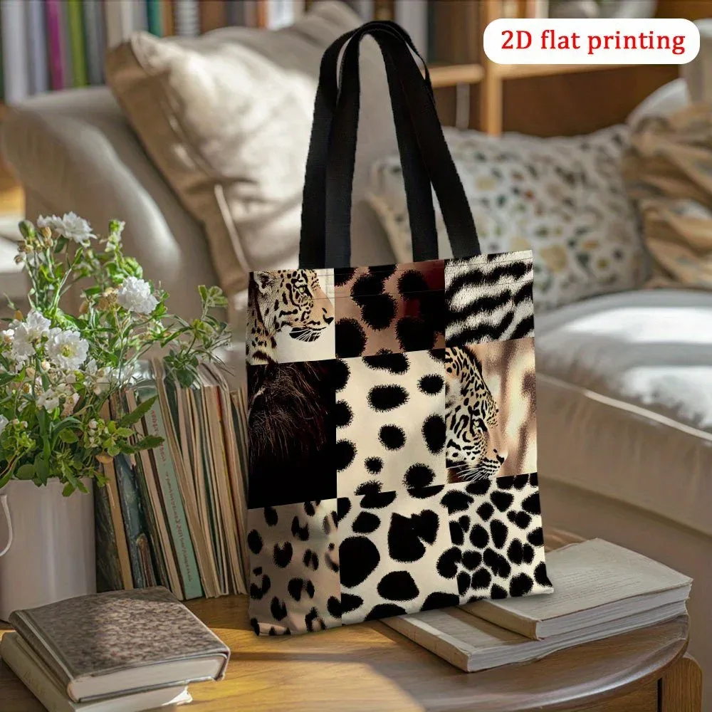 sac fourre-tout imprimé léopard, tigre, girafe, zèbre, en polyester durable, sac de courses réutilisable, pochette à bandoulière à la mode pour femmes, 1 pièce