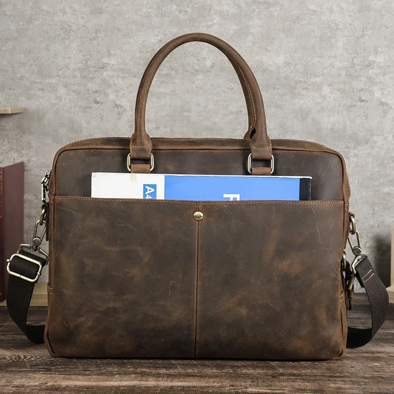 CONTACT'S-Sacs d'affaires en cuir véritable pour hommes, étui à bombes vintage lancé, sac fourre-tout pour ordinateur portable pour Macbook Air 13.3"