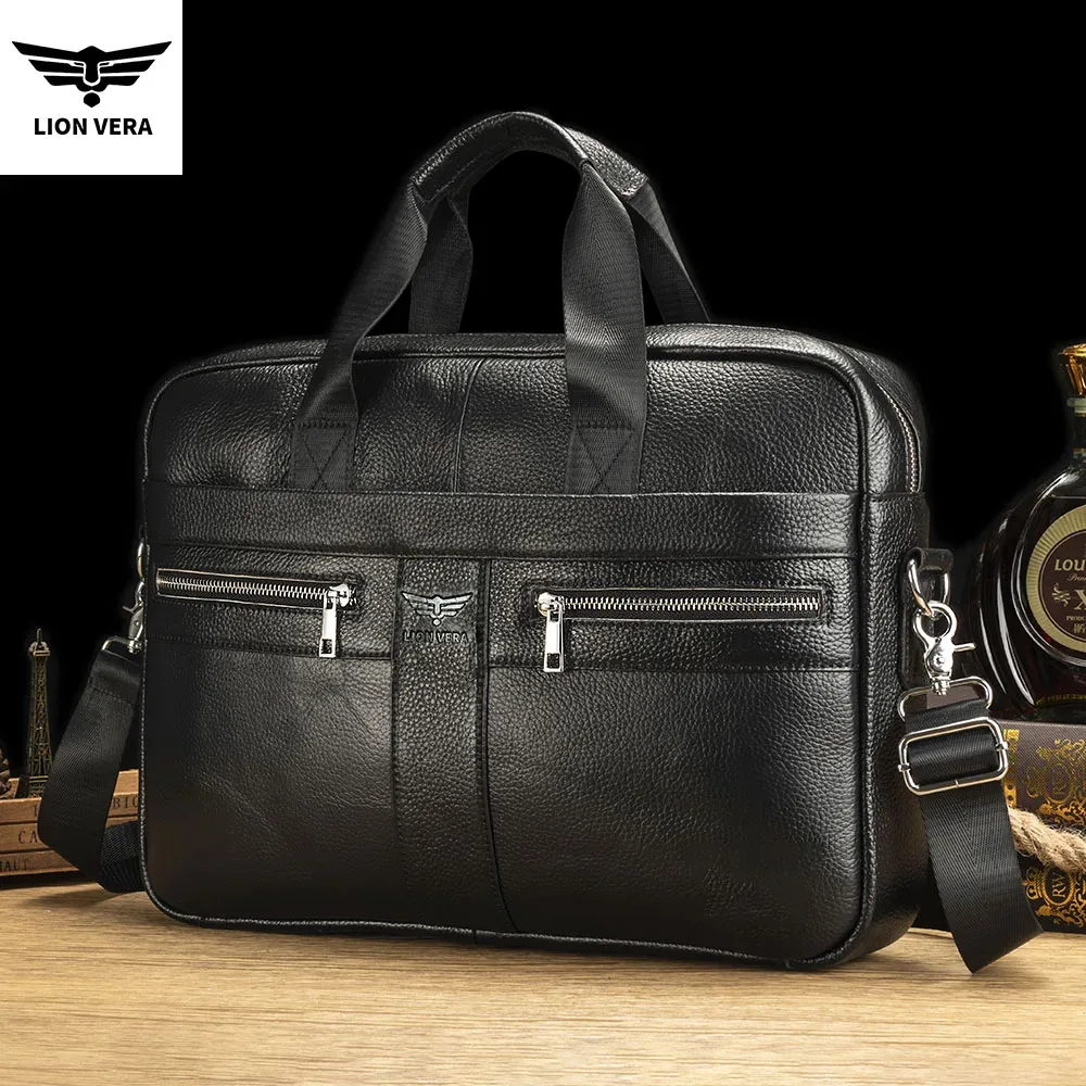 lion vera – porte-documents en cuir véritable pour hommes, sac à main de bureau portable pour ordinateur portable, sacs à bandoulière de haute qualité pour affaires