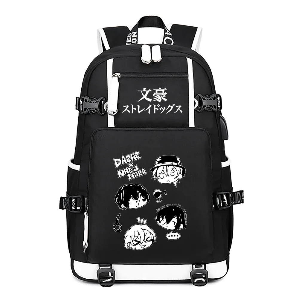 sac à dos de voyage bungo stray dogs oxford pour hommes, grands sacs d'école, cartable anime, chargement usb, sac à dos pour ordinateur portable, sacs initiés noirs