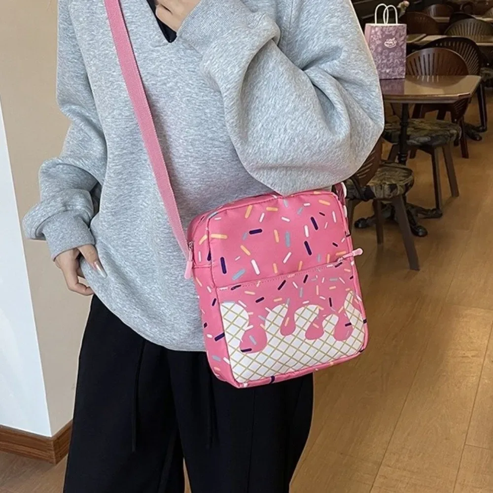 ensemble de sacs à dos en tissu oxford imprimé crème glacée avec trousse à crayons, sac à dos de grande capacité assorti à un sac bandoulière et un sac fourre-tout.