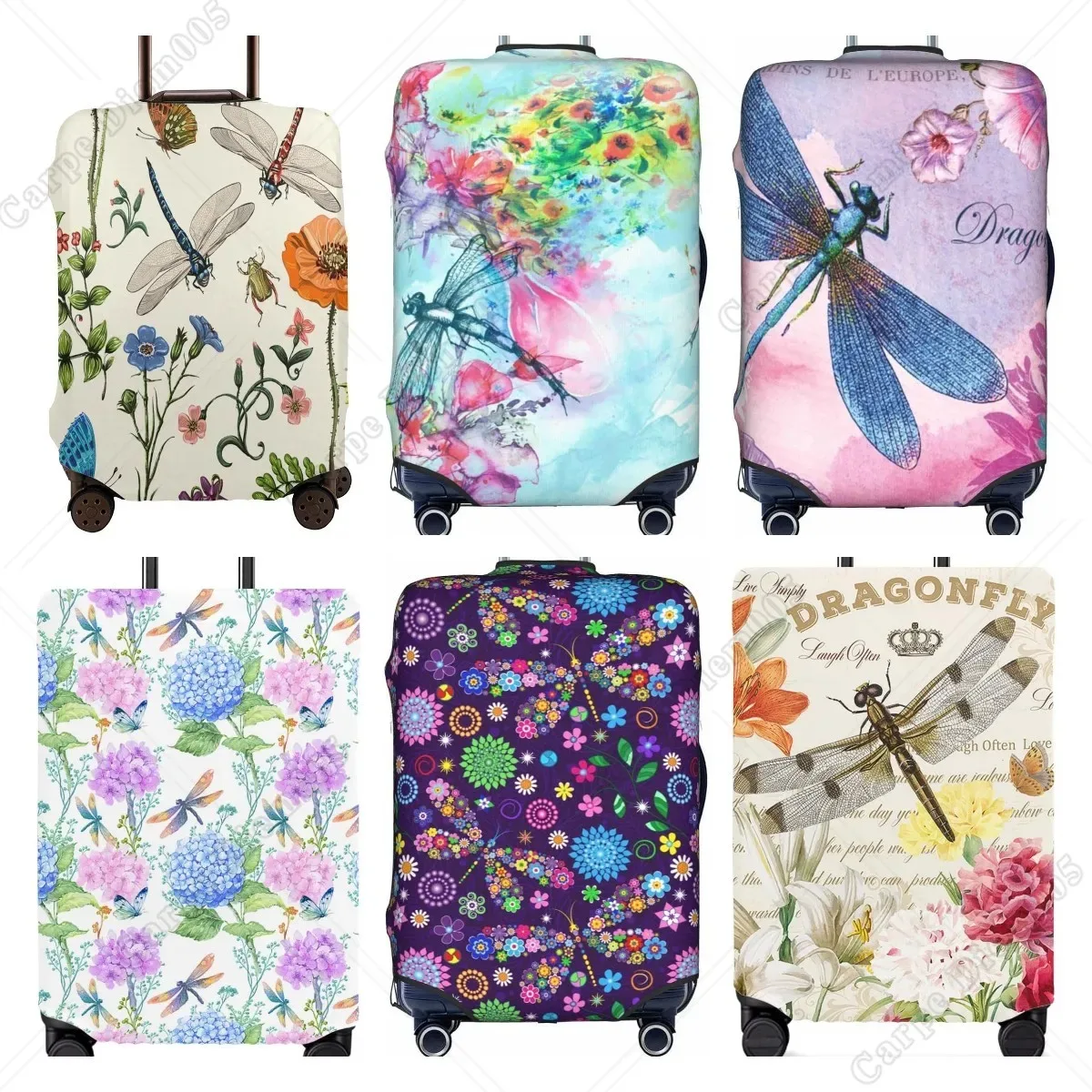 Juste de valise florale libellules, D343-Verde, housse de protection pour bagages, bagages de voyage, housses de bagages d'aéroport, convient à 18 "-32"