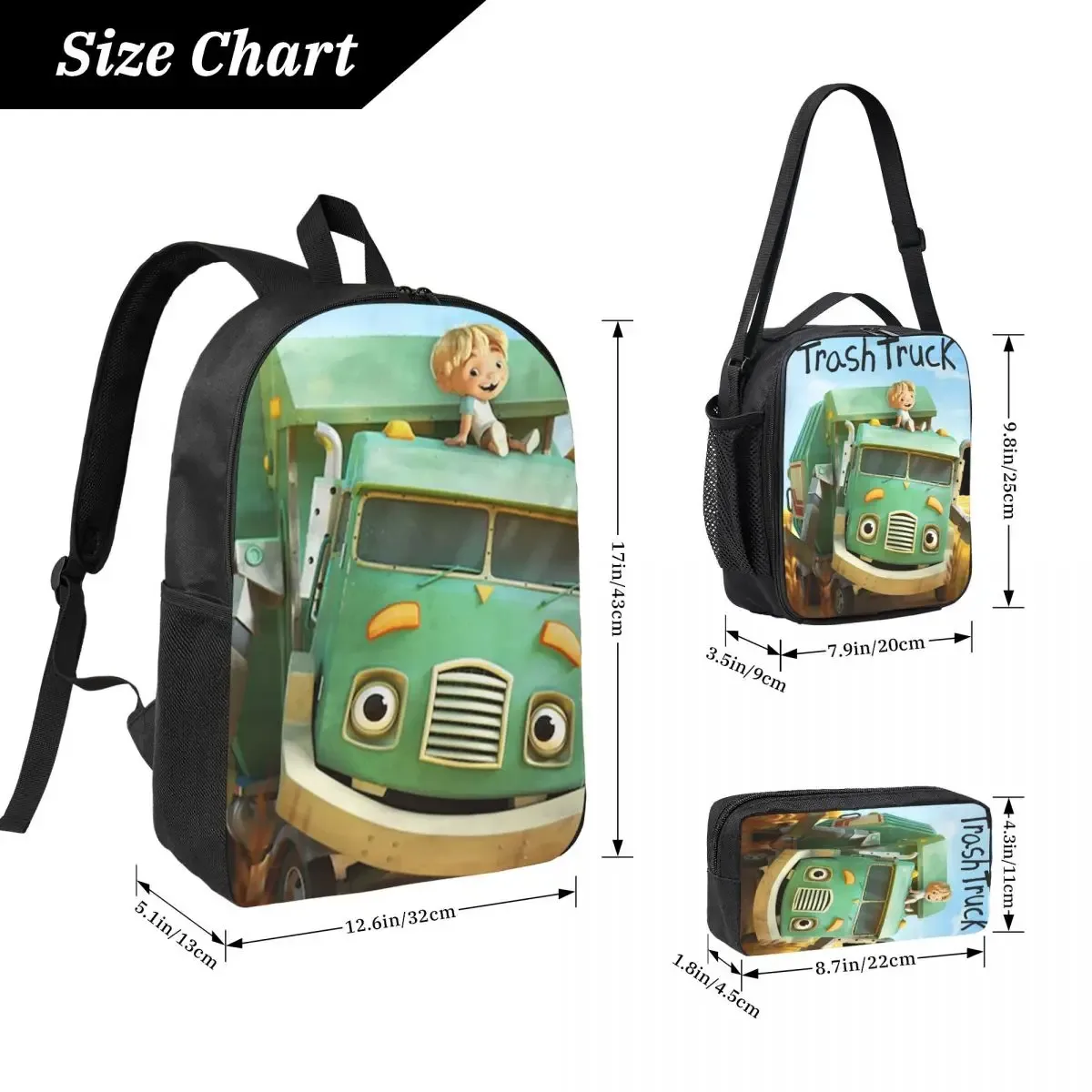 sac à dos de dessin animé hank and trash truck, sac d'école pour garçons et filles, sacs à bandoulière pour ordinateur, sac à déjeuner isolé 3ps, trousse à crayons