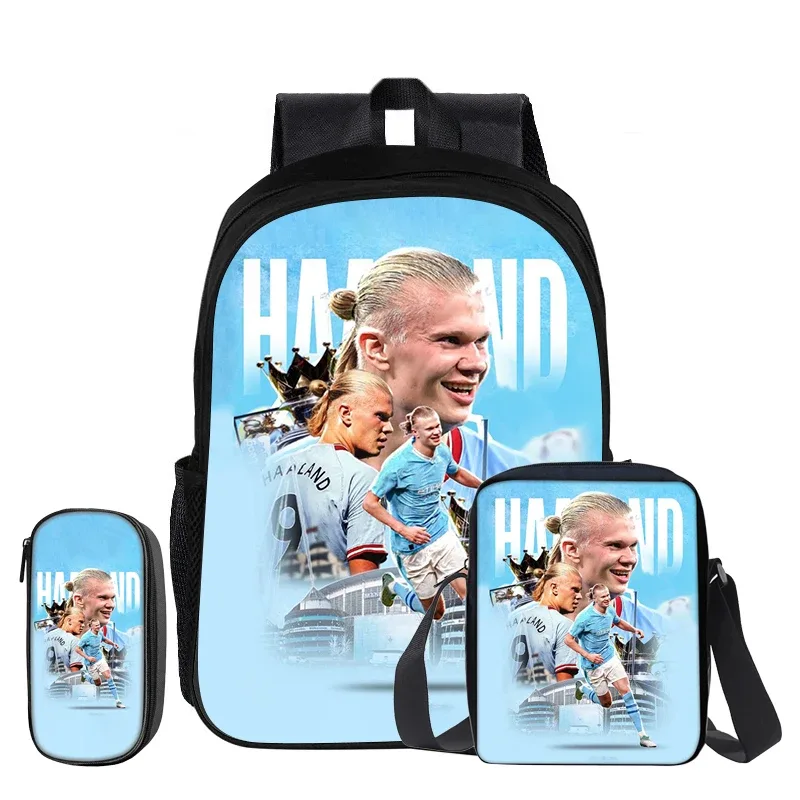 Haaland – ensemble de 3 sacs à dos, sac à bandoulière, sacs à crayons, sac à livres, sac à dos de star du football, Mochila, cartable de sport, cadeau pour enfants