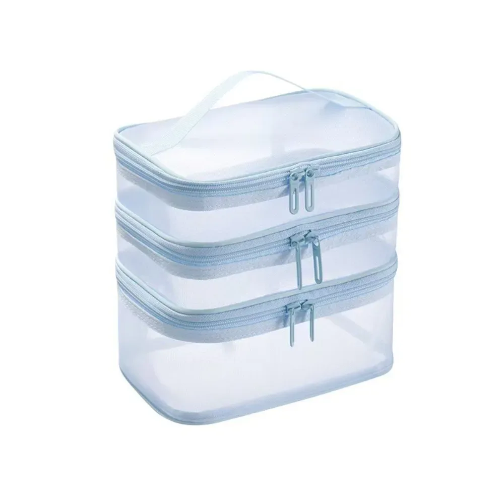 sac de voyage transparent en maille pour cosmétiques, sac de rangement de grande capacité, sac de rangement pour maquillage, sac de toilette à 2/3 couches, sac de toilette pour la gym et la natation
