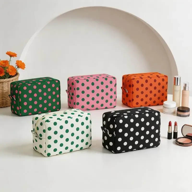 Trousse de maquillage à pois, trousse de toilette de voyage étanche avec fermeture éclair, étui pour pinceaux de maquillage