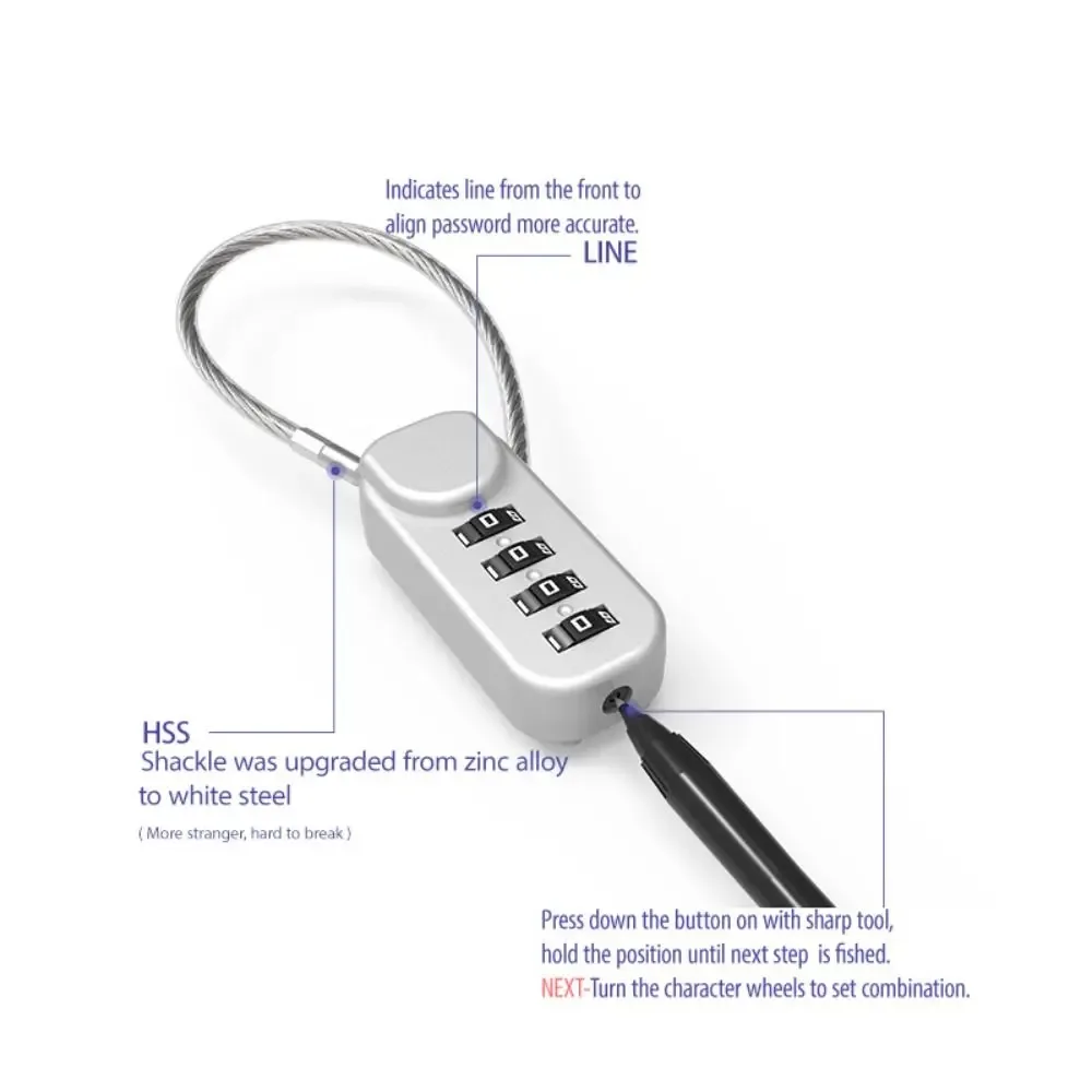 cadenas portable à code à 4 chiffres avec câble antivol à ressort, serrure à câble en acier, cadenas à mot de passe pour sac à dos
