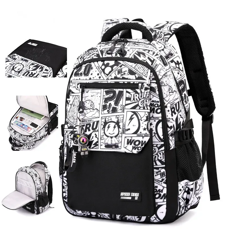 nouveau sac à dos imperméable 2026 pour homme, compatible ordinateur portable 15,6 pouces, imprimé graffiti, sac de voyage oxford pour femme, sac scolaire vintage pour homme