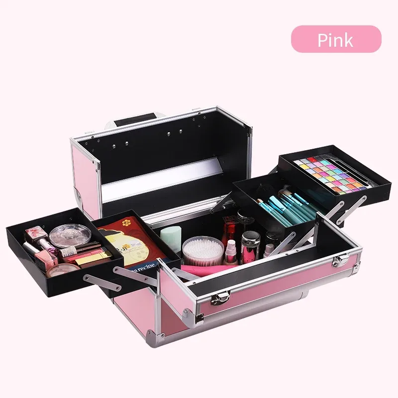 mallette de train de maquillage grandes étuis à cosmétiques portables 4 plateaux boîte de rangement de maquillage professionnelle boîte de maquillage