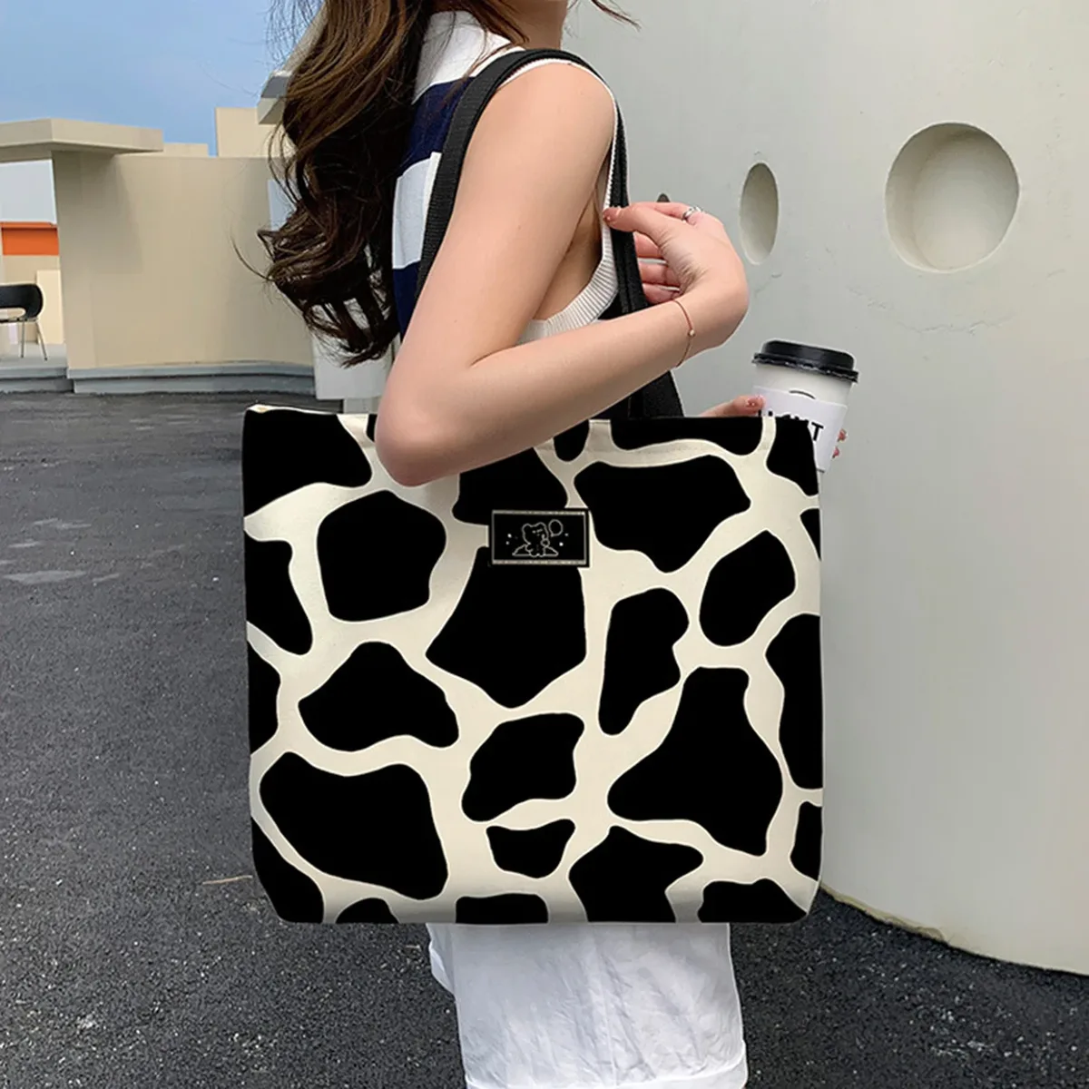sac en toile décontracté pour femme, grande capacité, version coréenne, sac fourre-tout polyvalent pour les étudiants