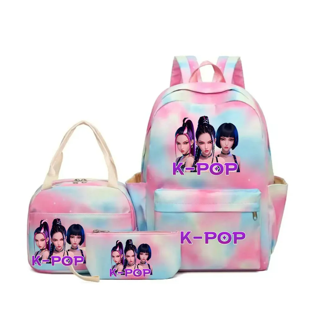 ensemble de sacs à dos scolaires pour enfants et adolescents, imprimé kpop demon hunters, sac à dos coloré pour étudiantes avec sac à lunch, 3 pièces/ensemble