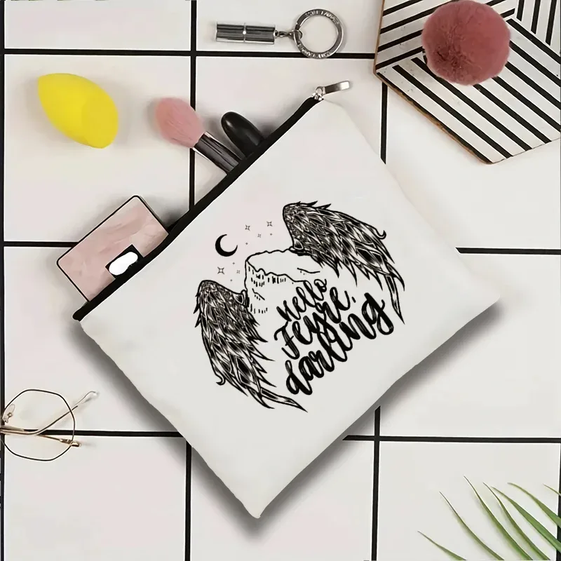 trousse de maquillage en toile velaris, pochette à cosmétiques hello feyredarling fantasy bookish avec fermeture éclair, organisateur de toilette portable pour voyage