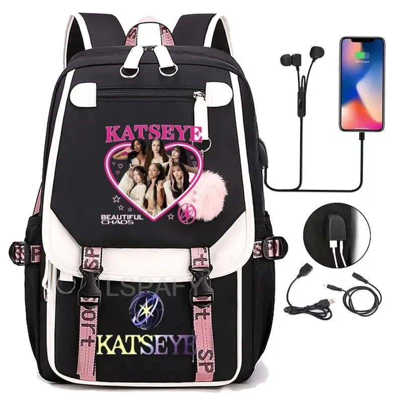 sac à dos multicolore katseye, patchwork, grande capacité, sac à dos de voyage, mochila, sac à dos pour femme, sac à dos en toile, sac à dos pour ordinateur portable, sacs d'école