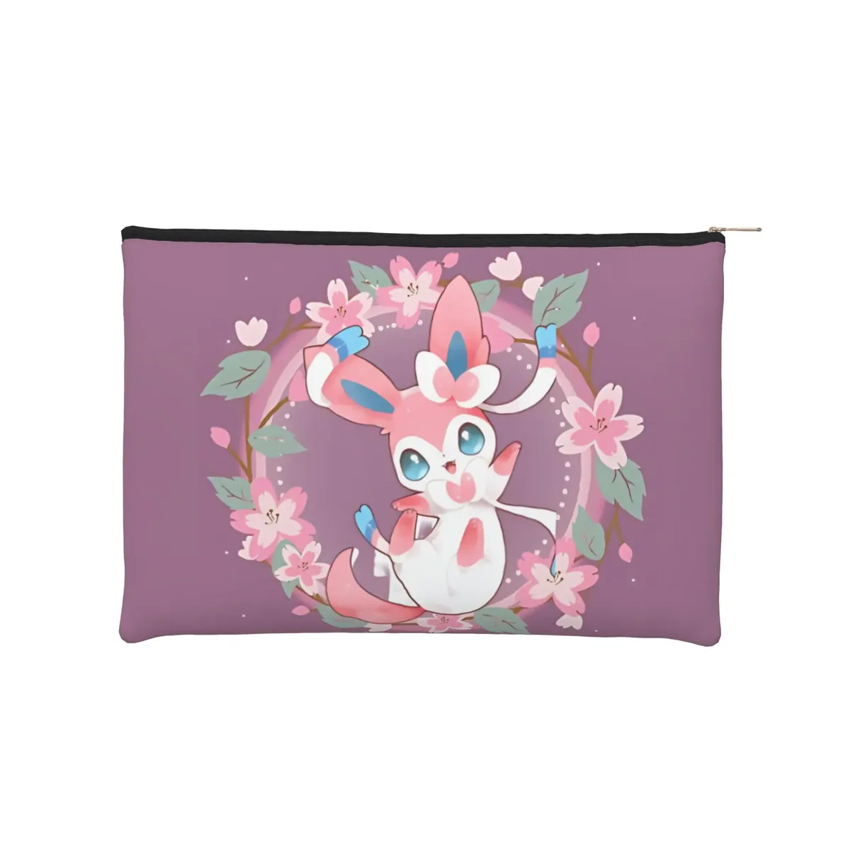 pochette pliable mignonne sur le thème de l'anime pokemon eevee eeveelution, trousse de maquillage, trousse de toilette avec fermeture éclair, pochette cosmétique de voyage